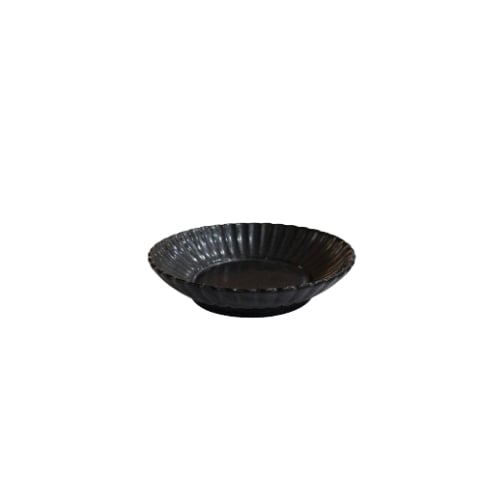 Ceramic Round Plate With Flower Shape Rim Ø12xH2.5cm, Black