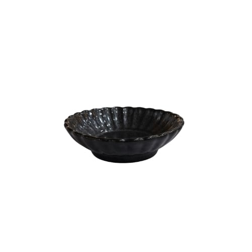 Ceramic Round Plate With Flower Shape Rim Ø8xH2cm, Black