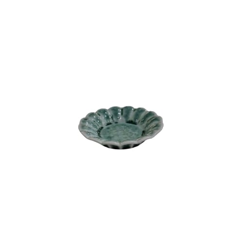 Ceramic Round Plate With Flower Shape Rim Ø8xH1.5cm, Green