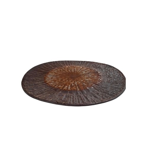 Ceramic Round Plate Ø20.5xH2.5cm, Brown, Shinoyaki Flower