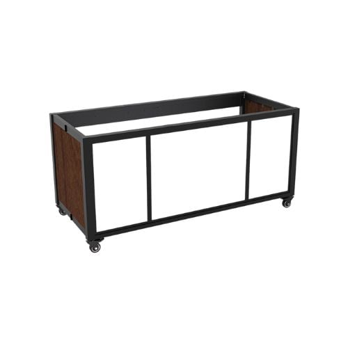 =FHA= Movendis Walnut Wood Folding Buffet Station Trolley Type 2 With Led Front Panel And Silver Frame L186×W35×H97.5cm