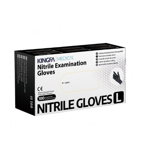 Kingfa Powder-Free Nitrile Glove 2.5 Aql, Large, Black, 100-Pc/Box, 10-Box/Ctn