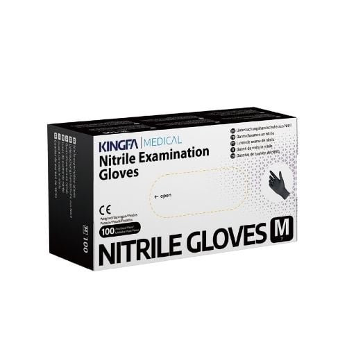 Kingfa Powder-Free Nitrile Glove 2.5 Aql, Medium, Black, 100-Pc/Box, 10-Box/Ctn