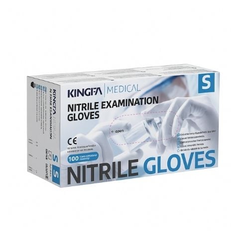 Kingfa Powder-Free Nitrile Glove 2.5 Aql, Small, White, 100-Pc/Box, 10-Box/Ctn
