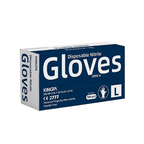 Kingfa Powder-Free Nitrile Glove 2.5 Aql, Large, Blue, 100-Pc/Box, 10-Box/Ctn