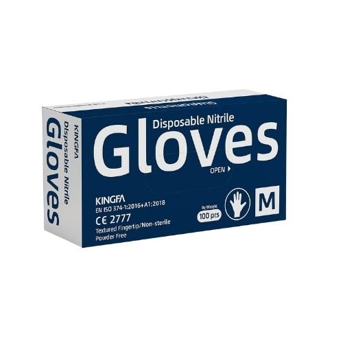 Kingfa Powder-Free Nitrile Glove 2.5 Aql, Medium, Blue, 100-Pc/Box, 10-Box/Ctn