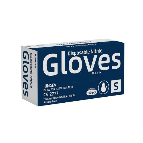 Kingfa Powder-Free Nitrile Glove 2.5 Aql, Small, Blue, 100-Pc/Box, 10-Box/Ctn