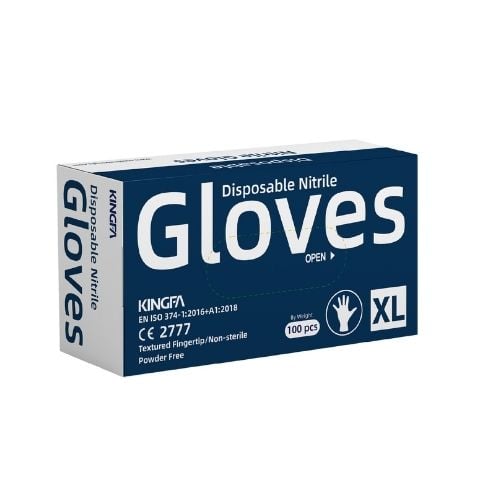 Kingfa Powder-Free Nitrile Glove 2.5 Aql, Extra Large, Blue, 100-Pc/Box, 10-Box/Ctn