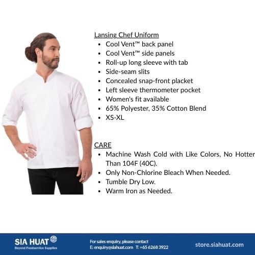 Chefworks Polycotton Long Sleeve Lansing Chef's Uniform With Snap Front Placket XL