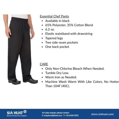 Chefworks Polycotton Essential Chef's Long Pant, Elastic Waistband With Drawstring M