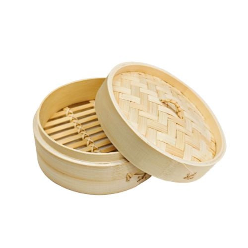 Bamboo Steamer With Woven Rattan Base Ø5" (Ø12.7xH6.5cm)