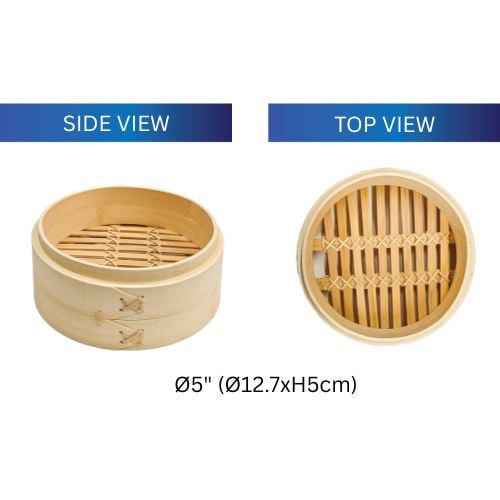 Bamboo Steamer With Woven Rattan Base Ø5" (Ø12.7xH6.5cm)