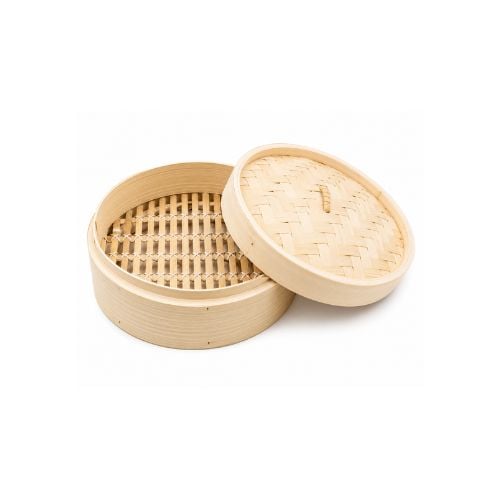 Shallow Bamboo Steamer With Woven Rattan Base Ø5" (Ø12.7xH5cm)