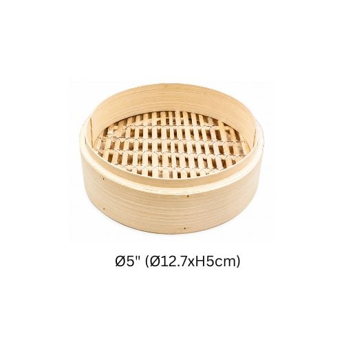 Shallow Bamboo Steamer With Woven Rattan Base Ø5" (Ø12.7xH5cm)