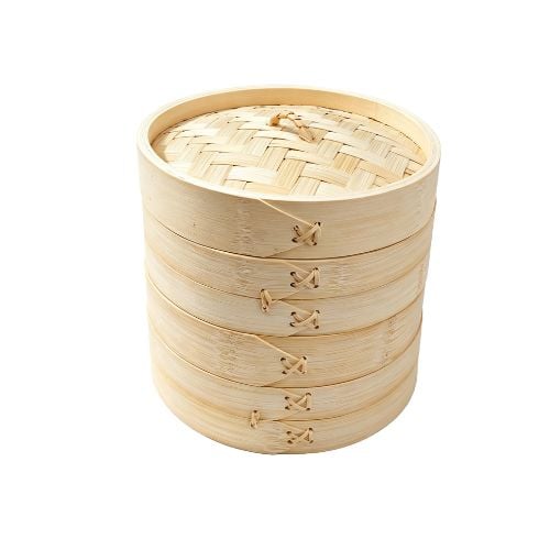 Bamboo Steamer With Woven Rattan Base Ø6" (Ø15.2xH6.5cm)