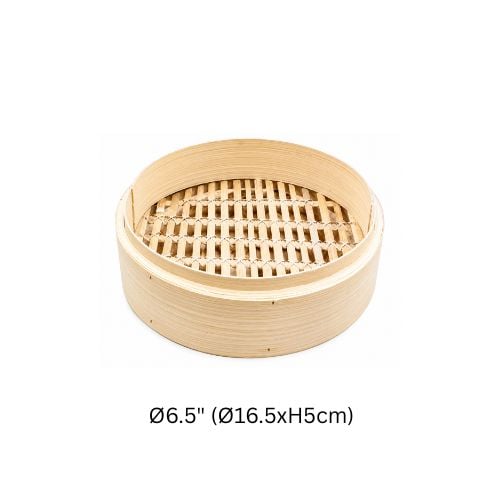 Shallow Bamboo Steamer With Woven Rattan Base Ø6.5" (Ø16.5xH5cm)