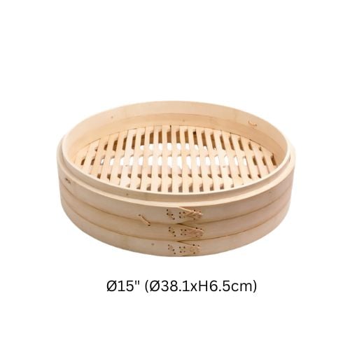 Bamboo Steamer, Cross-Weave Base Ø15" (Ø38.1xH6.5cm)