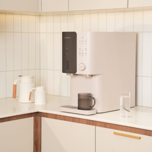 Cuckoo Glamour Water Purifier With 6-Stage Filtration, Multiple Dispensing Options, Safety Features & Energy-Saving Mode + 1 Year Free Service (Value Up To $430/Time) L26xW52.7xH50.6cm, Hot: 2.4L, Cold: 2.5L, Room: 2.7L, Cold: 0.6A, Hot: 450W, Champagne Pink With Matte Black ==1 Year Warranty==