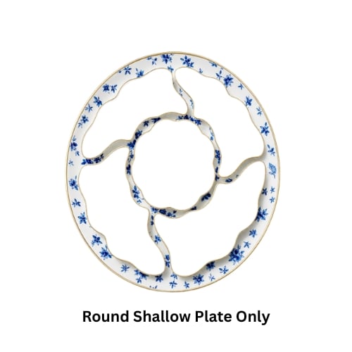 Tesswang Porcelain Round Shallow Plate With Gold Rim For 9122904628 & 9122904629, Ø27.8xW2cm, Blue Flora