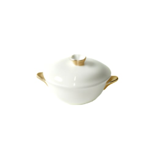Tesswang Porcelain Oval Soup Tureen With Lid & Gold Knob & Handles Ø12.5xH5cm, White