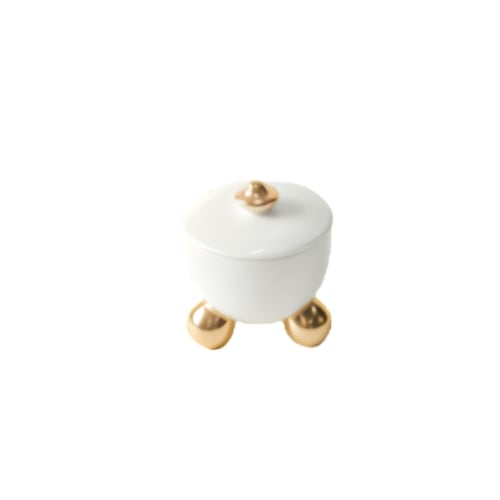 Tesswang Porcelain Sugar Bowl With Gold Lid & Gold Feet Ø7xH6cm