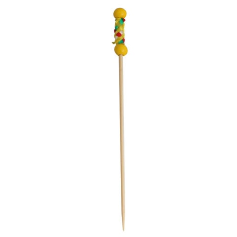 Bamboo Pick With Yellow Pearl L12cm 100Pcs/Pkt