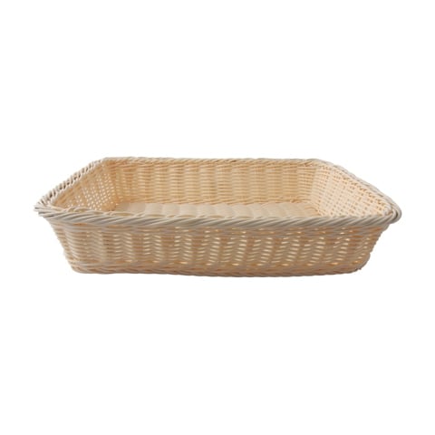 Heavy Duty Poly-Rattan Rectangle Basket L40xW28.5xH7cm, Beige