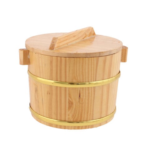 Wooden Round Bean Curd Bucket With Lid Ø14xH14.5cm (Excludes S/S Insert)