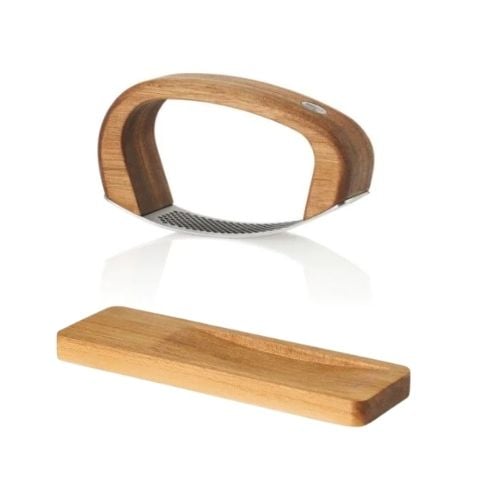 AdHoc Roccaalio Wooden Garlic Press With Stainless Blade Chopping Board L14xW4xH7.5cm