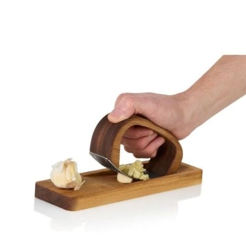 AdHoc Roccaalio Wooden Garlic Press With Stainless Blade Chopping Board L14xW4xH7.5cm
