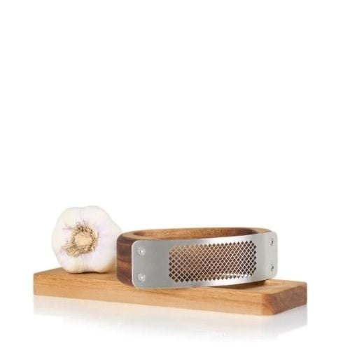 AdHoc Roccaalio Wooden Garlic Press With Stainless Blade Chopping Board L14xW4xH7.5cm