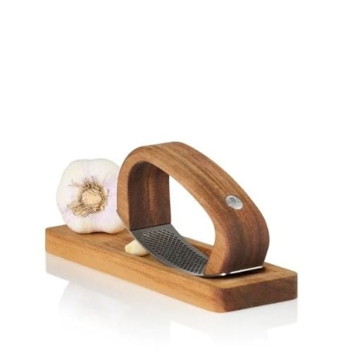 AdHoc Roccaalio Wooden Garlic Press With Stainless Blade Chopping Board L14xW4xH7.5cm