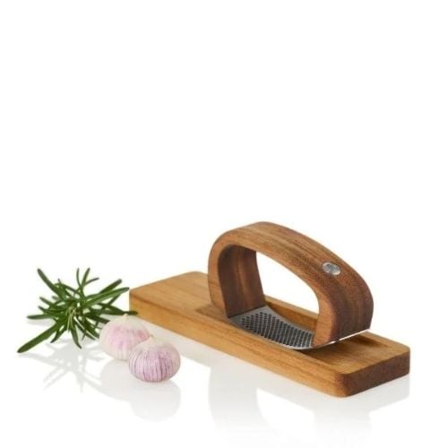 AdHoc Roccaalio Wooden Garlic Press With Stainless Blade Chopping Board L14xW4xH7.5cm
