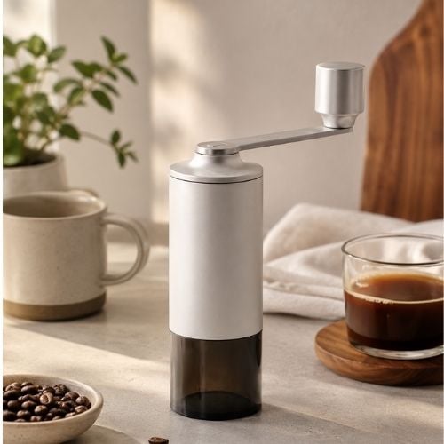 Ad Hoc Plastic Coffee Grinder Manual Mill With Ceramic Grinder Ø5.6xH 18.8cm, Light Grey, Moro, Ceracutxl