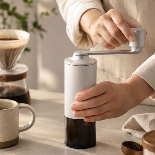 Ad Hoc Plastic Coffee Grinder Manual Mill With Ceramic Grinder Ø5.6xH 18.8cm, Light Grey, Moro, Ceracutxl