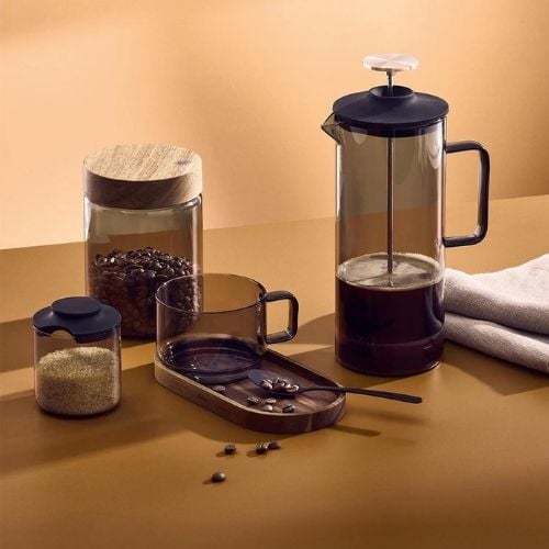 Ad Hoc Tinted Grey Borosilicate Glass Impact French Press Coffee Maker Ø9xH 17cm, 600ml