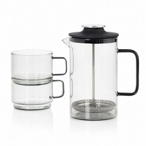 Ad Hoc Tinted Grey Borosilicate Glass Impact French Press Coffee Maker Ø9xH 17cm, 600ml