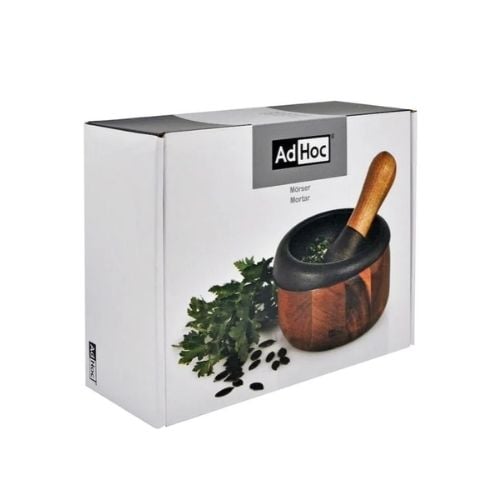 AdHoc Crush Cast Iron Mortar & Pestle With Wooden Handle Ø13x7.5cm, Black & Natural