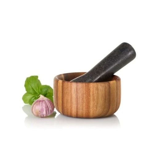 AdHoc Taru Wooden Mortar & Granite Pestle Ø11xH6cm, Natural & Black