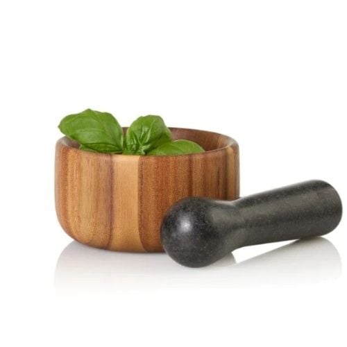 AdHoc Taru Wooden Mortar & Granite Pestle Ø11xH6cm, Natural & Black