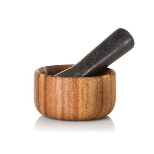 AdHoc Taru Wooden Mortar & Granite Pestle Ø11xH6cm, Natural & Black