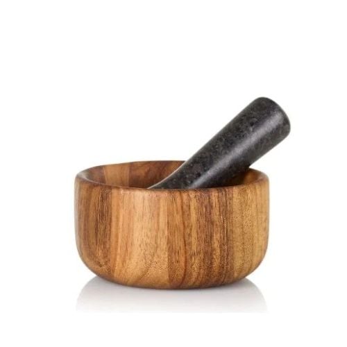 AdHoc Taru Wooden Mortar & Granite Pestle Ø13xH6.8cm, Natural & Black