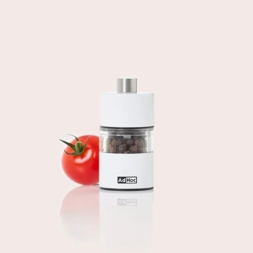 Ad Hoc Stainless Steel Lacquered Pepper And Salt Mill With Ceramic Grinder Ø3.2xH6.2cm, White, Minimill, Ceracut