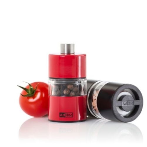 Ad Hoc Stainless Steel Lacquered Pepper And Salt Mill With Ceramic Grinder Ø3.2xH6.2cm, Red, Minimill, Ceracut