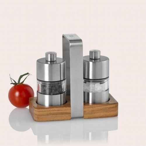 Ad Hoc Stainless Steel Lacquered Pepper And Salt Mill With Ceramic Grinder Ø3.2xH6.2cm, Red, Minimill, Ceracut
