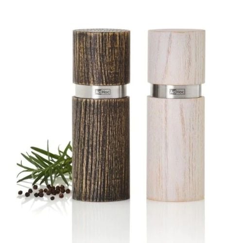 AdHoc Ceracut Ash Wood Pepper & Salt Mill Set Ø4.5xH13cm, Brown & White