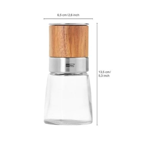 AdHoc Akasia Ceracut Glass Pepper Or Salt Mill Ø6.5xH13.5cm, Acacia Wood