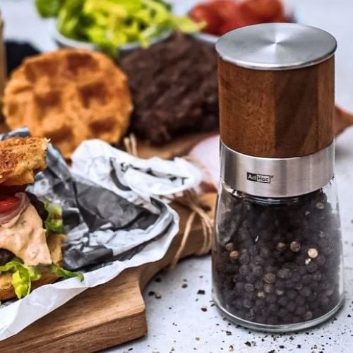 AdHoc Akasia Ceracut Glass Pepper Or Salt Mill Ø6.5xH13.5cm, Acacia Wood
