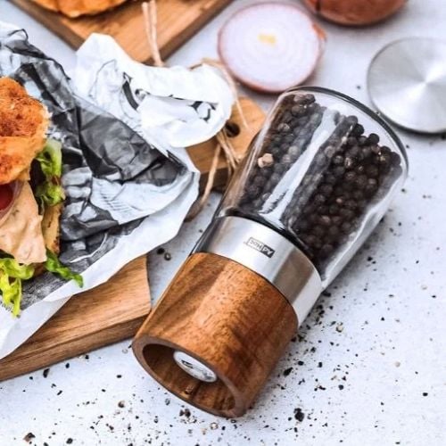 AdHoc Akasia Ceracut Glass Pepper Or Salt Mill Ø6.5xH13.5cm, Acacia Wood