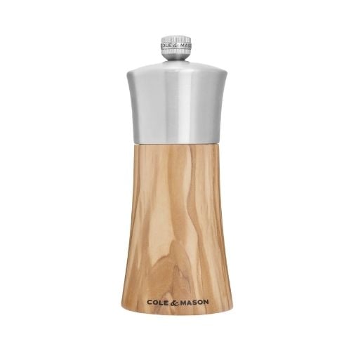 Cole&Mason Bromley Stainless Steel Pepper Mill 15cm , Olive Wood